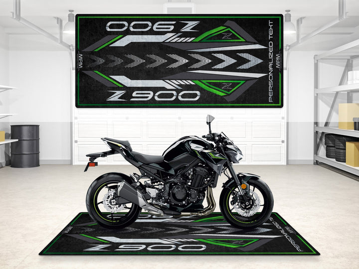 Kawasaki Z900 showroom halısı, pist hazırlığı ve yarış pisti için dayanıklı motosiklet matı
