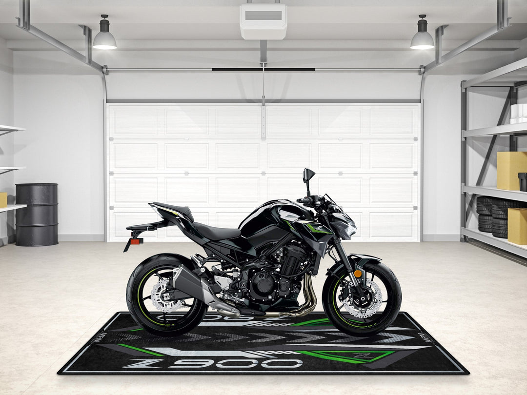 Kawasaki Z900 kişiselleştirilmiş motosiklet matı, superbike garajı ve motosiklet teşhiri için zemin koruyucu
