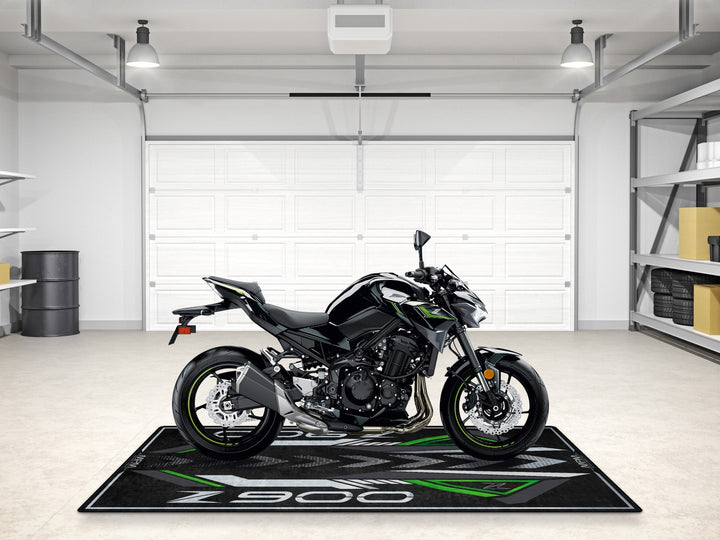 Kawasaki Z900 kişiselleştirilmiş motosiklet matı, superbike garajı ve motosiklet teşhiri için zemin koruyucu
