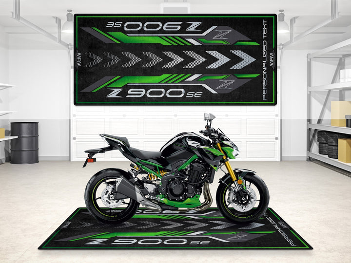 Kawasaki Z900 SE showroom halısı, pist hazırlığı ve yarış pisti için dayanıklı motosiklet matı
