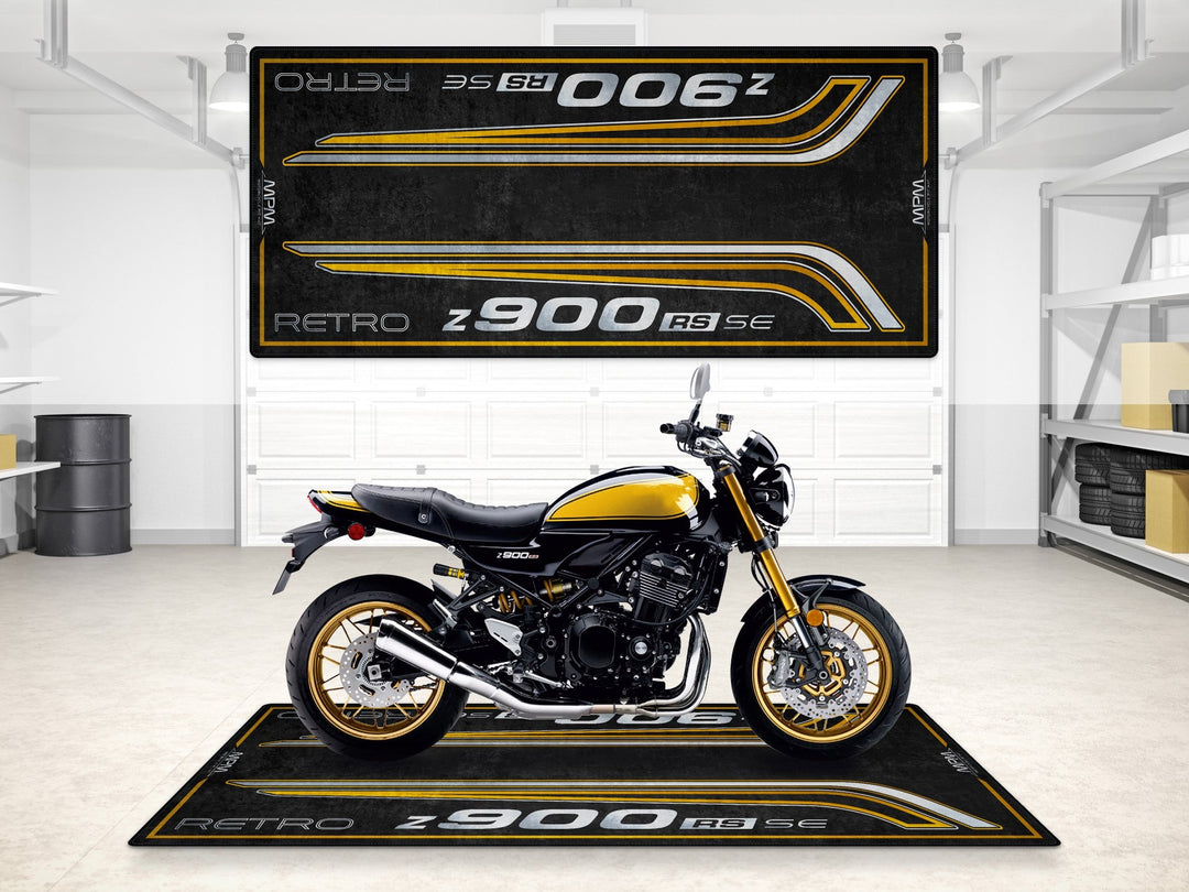 Kawasaki Z900RS SE Halısı Metallic Diablo Black – siyah sarı için üretilmiş motosiklet paspası
