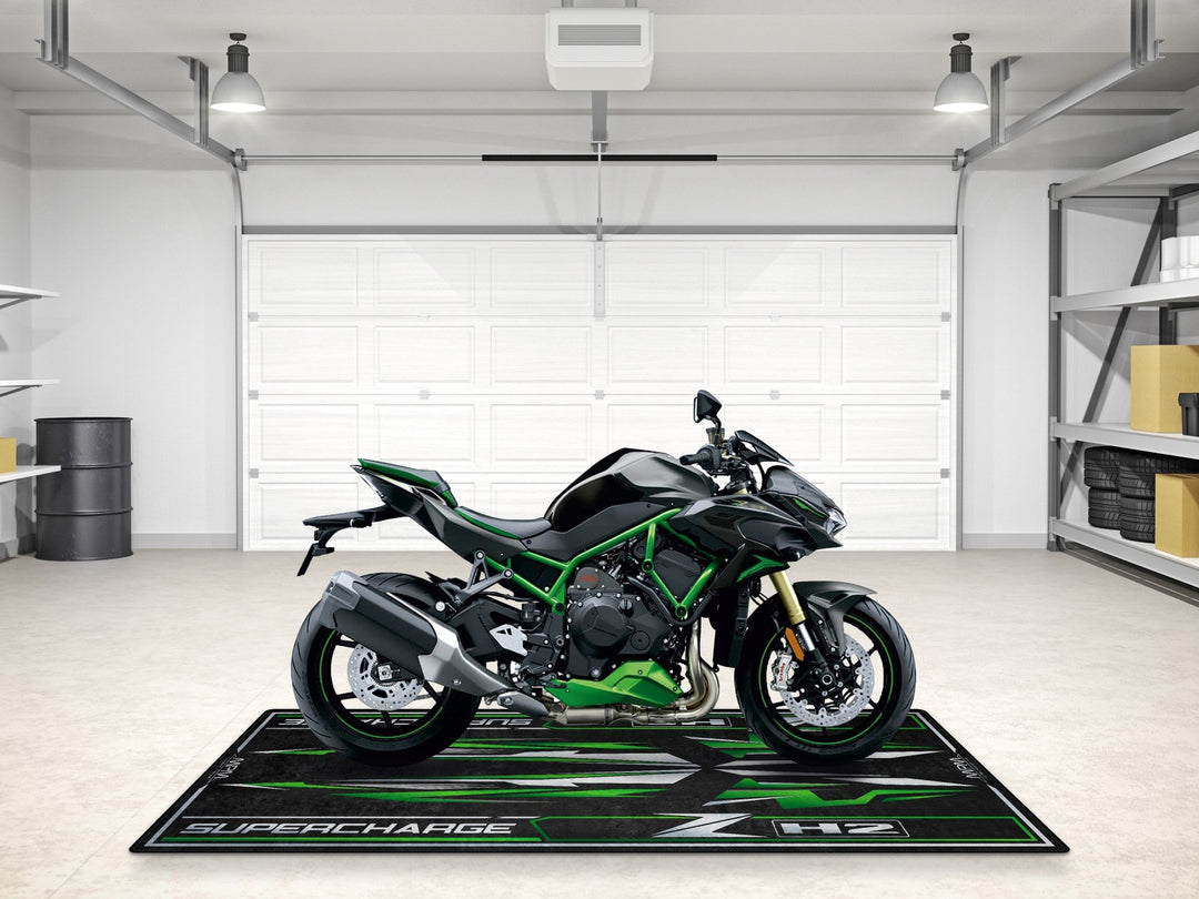 Kawasaki Z H2 kişiselleştirilmiş motosiklet matı, superbike garajı ve motosiklet teşhiri için aksesuar

