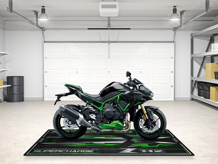 Kawasaki Z H2 kişiselleştirilmiş motosiklet matı, superbike garajı ve motosiklet teşhiri için aksesuar

