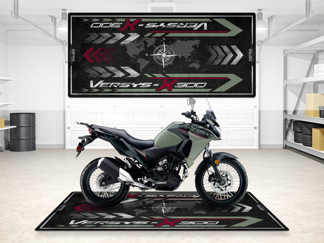 Kawasaki Versys-X 300 Halısı Pearl Matte Sage Green – yeşil gri için üretilmiş motosiklet paspası
