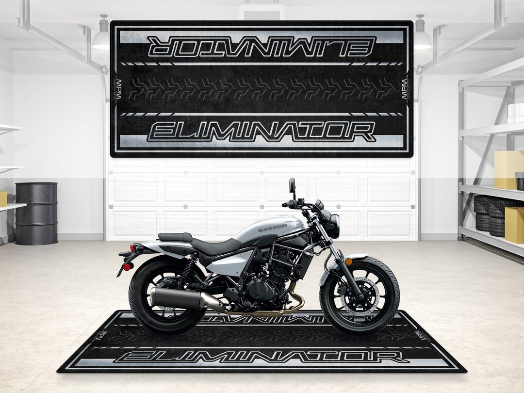 Kawasaki Eliminator Halısı Pearl Robotic White – beyaz gri için özel motosiklet garaj paspası
