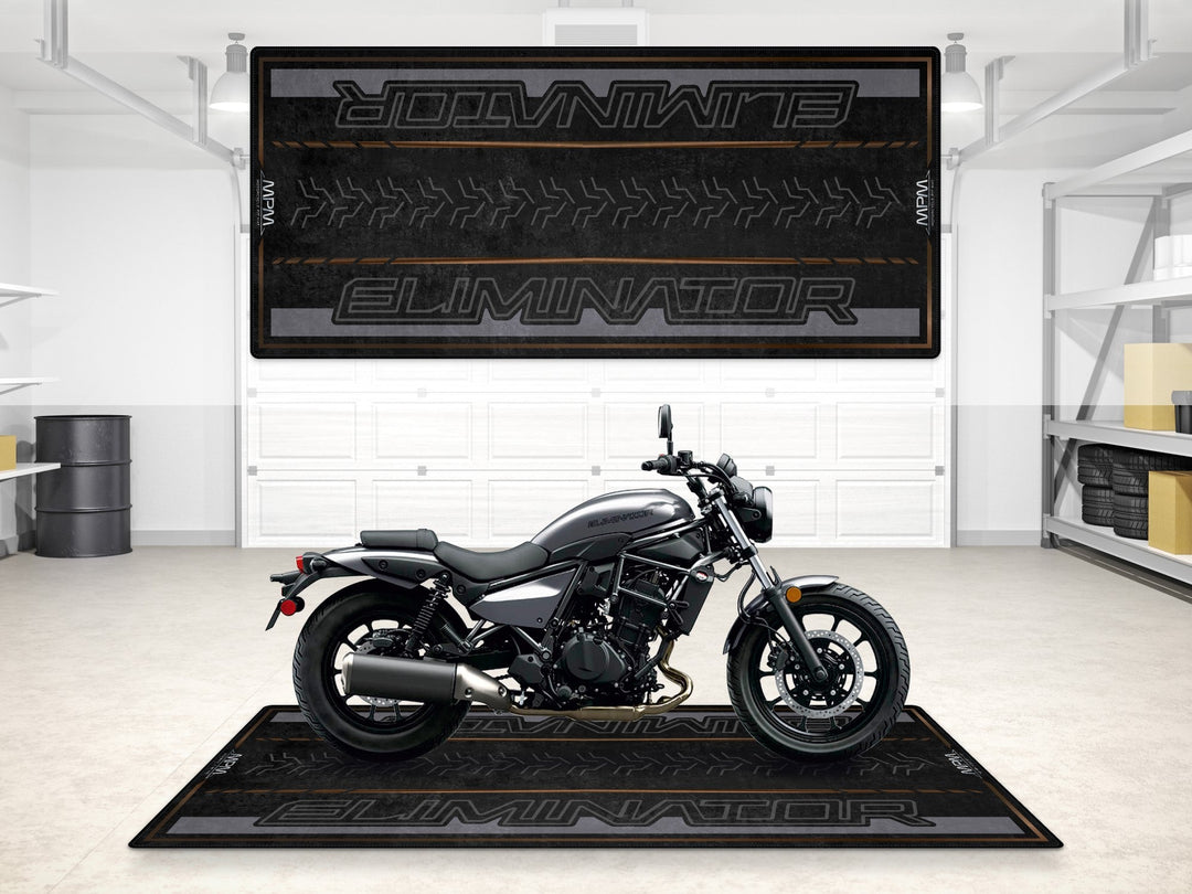 Kawasaki Eliminator Halısı Pearl Storm Gray – gri tonlar için özel üretilmiş motosiklet garaj paspası
