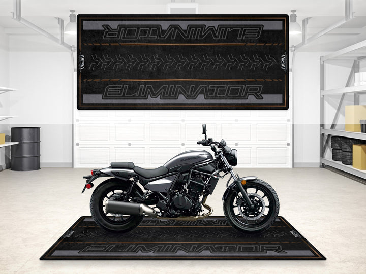 Kawasaki Eliminator Halısı Pearl Storm Gray – gri tonlar için özel üretilmiş motosiklet garaj paspası
