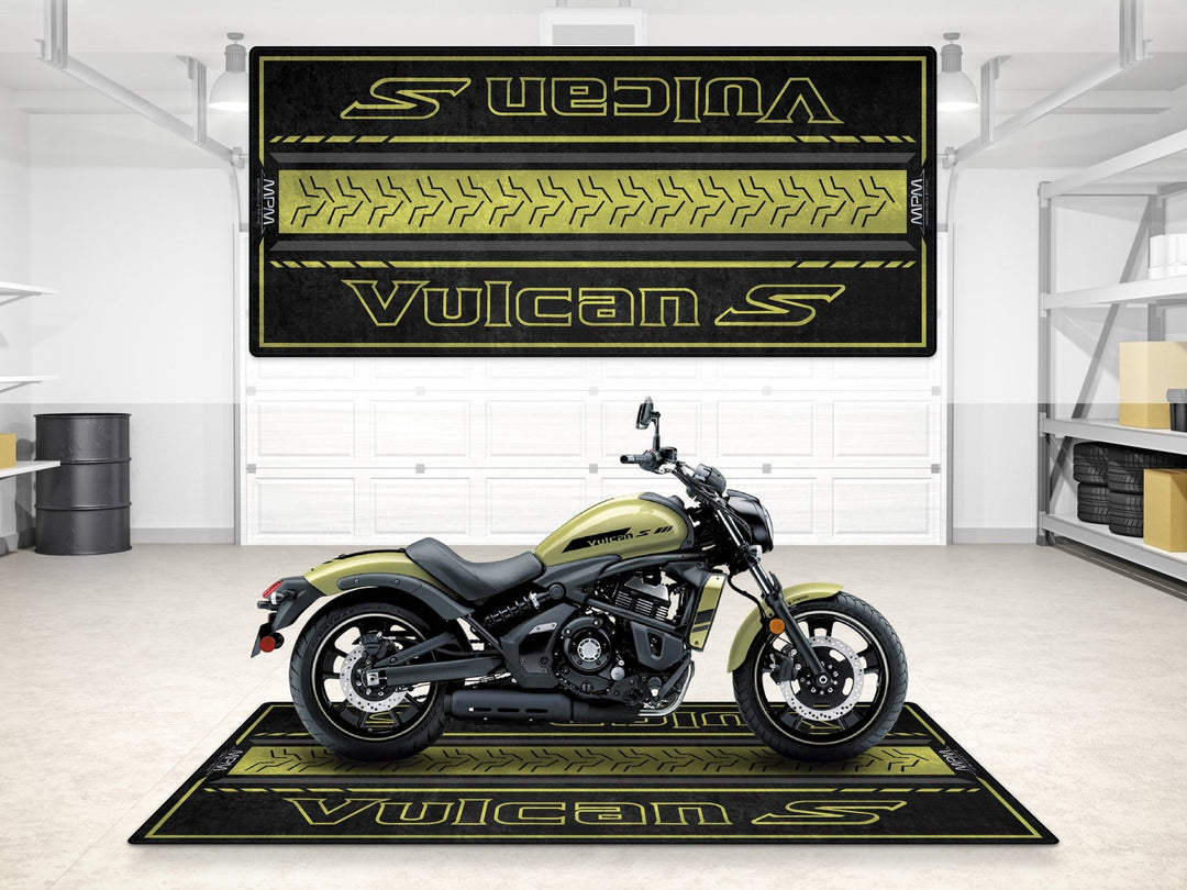 Kawasaki Vulcan S Halısı Pearl Sand Khaki Ebony – cruiser motosiklet garaj paspası
