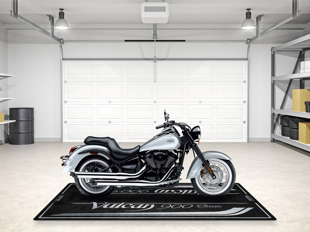 Kawasaki Vulcan 900 Classic motosiklet halısı – özel cruiser tasarımı garaj paspası
