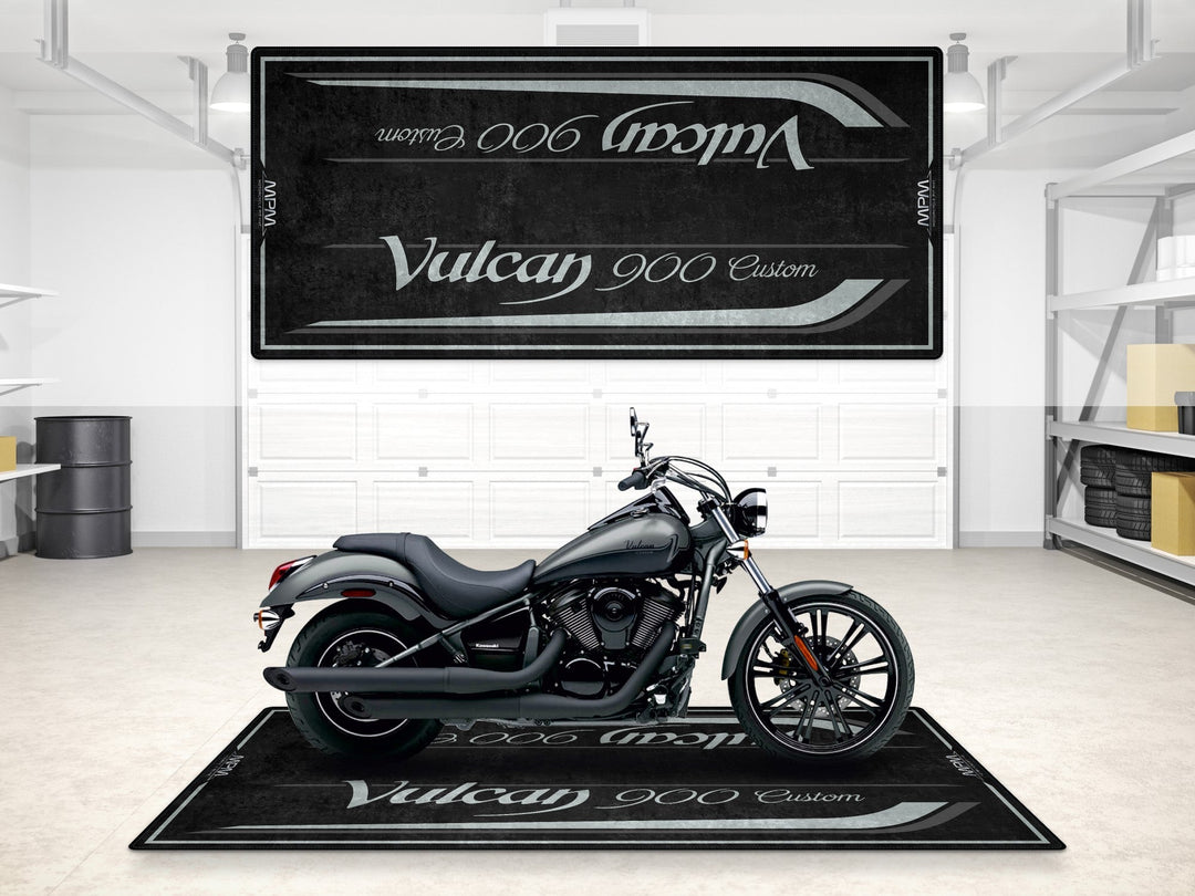 Kawasaki Vulcan 900 Custom Halısı Metallic Matte Dark Gray – cruiser motosiklet garaj paspası

