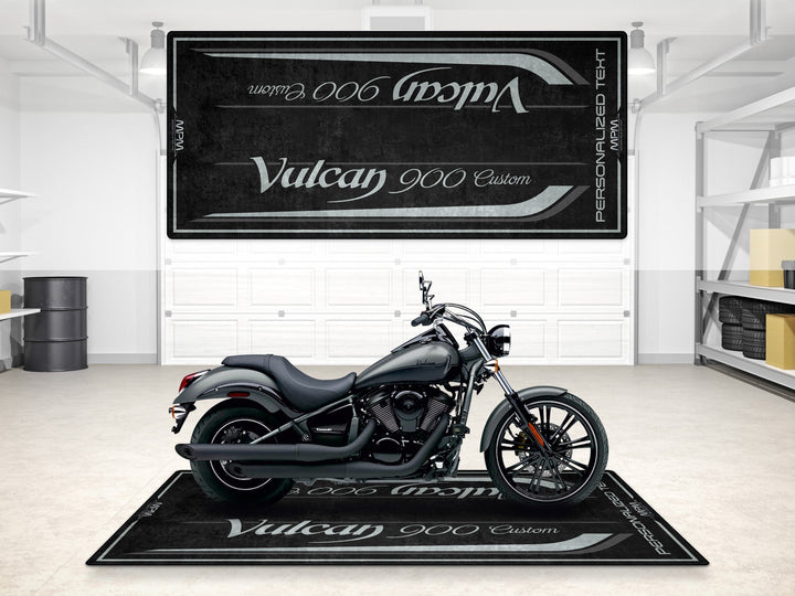 Kawasaki Vulcan 900 Custom motosiklet paspası – özel cruiser tasarımı şık garaj halısı
