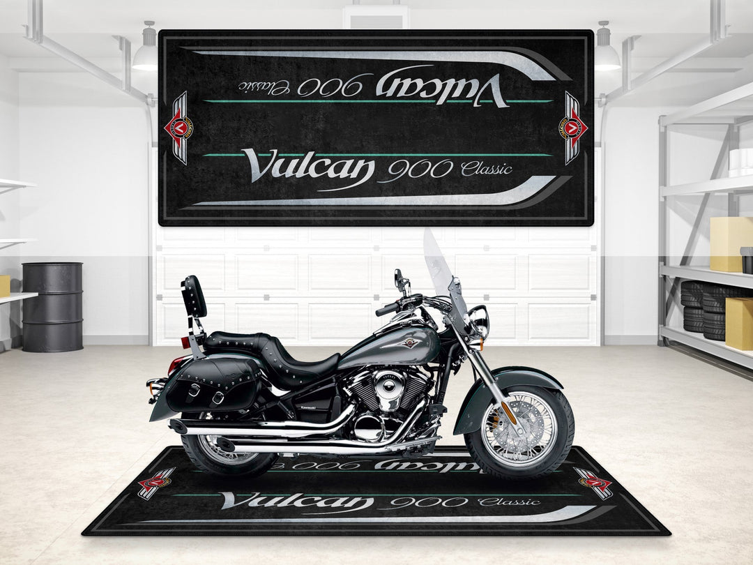 Kawasaki Vulcan 900 Classic LT Halısı – Metallic Graphite Gray cruiser motosiklet garaj paspası
