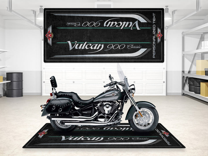 Kawasaki Vulcan 900 Classic LT paspas – dayanıklı motosiklet park halısı ve pit mat aksesuarı
