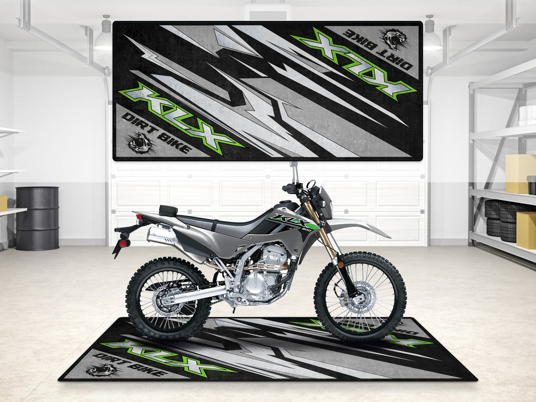 Kawasaki KLR 650 Halısı – sarı enduro motosiklet garaj paspası ve zemin koruma aksesuarı
