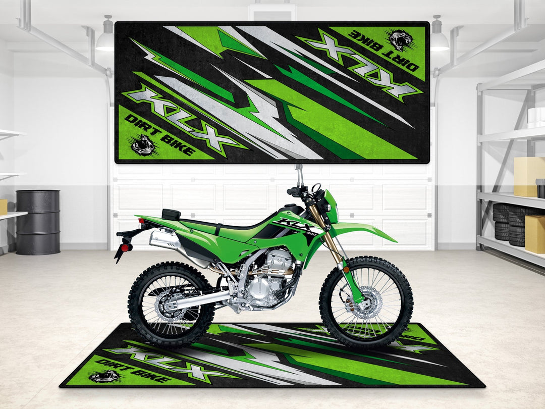Kawasaki KLX Halısı – lime green dirt bike motosiklet garaj paspası ve dayanıklı zemin koruyucu
