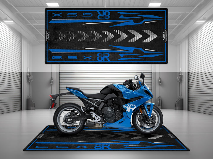 Suzuki GSX-8R Halısı – Mavi motosiklet paspası olarak garaj ve park alanı için üretildi
