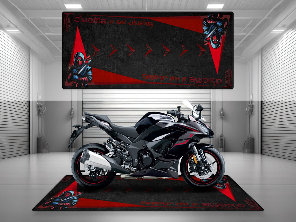 Kawasaki Ninja 250 halısı – özel tasarım motosiklet garaj paspası, dayanıklı pit mat ve zemin koruma
