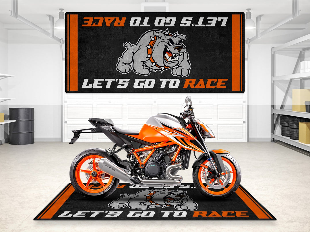 KTM Super Duke 1290 motosiklet halısı – Let's Go To Race tasarım pit mat garaj paspası dayanıklı zemin koruma
