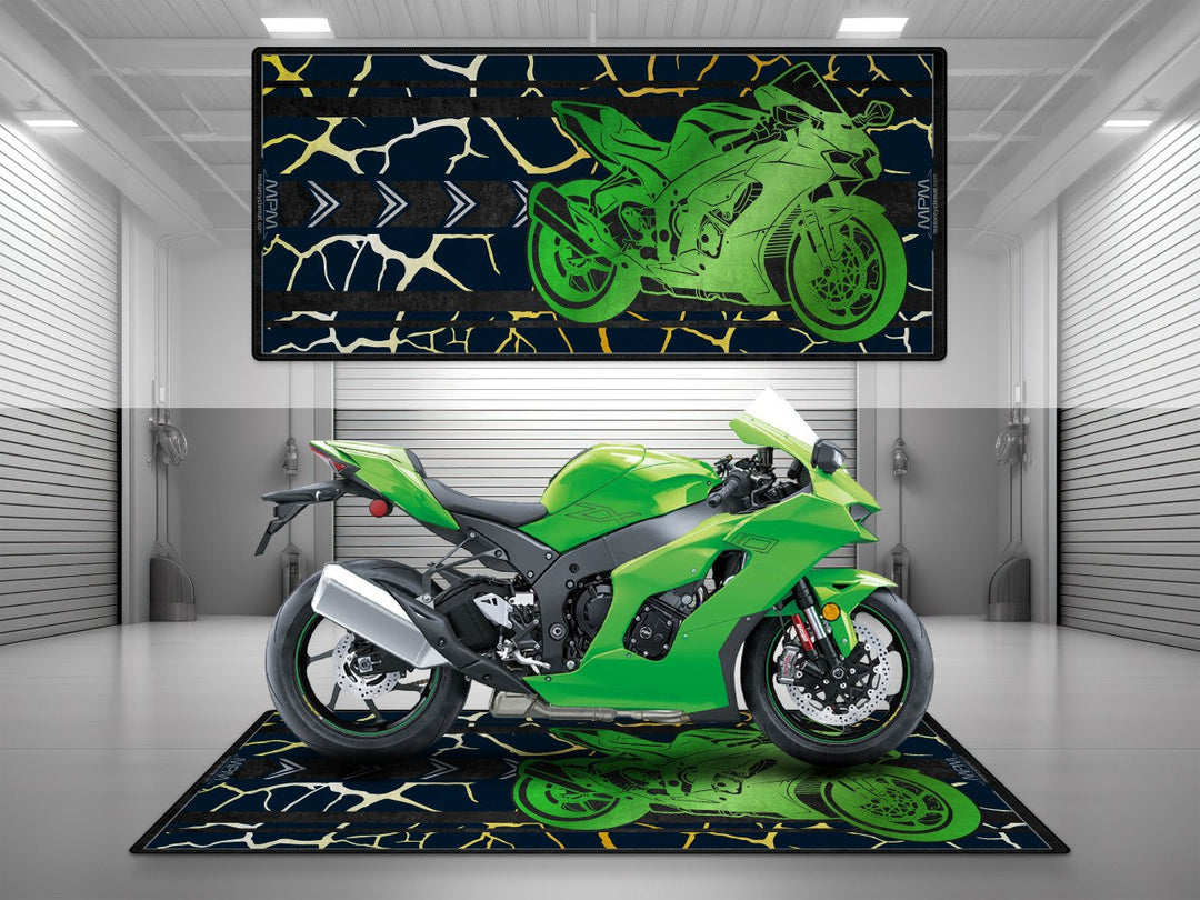 Kawasaki Ninja ZX-10R halısı – dayanıklı garaj paspası, spor motosiklet pit mat ve özel zemin halısı
