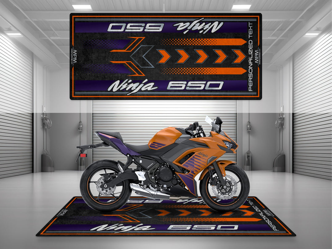 Kawasaki Ninja 650 için turuncu siyah showroom motosiklet halısı
