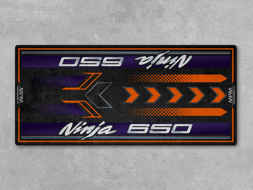 Ninja 650 Candy Steel Furnace Orange garaj paspası – kaymaz tabanlı pit mat
