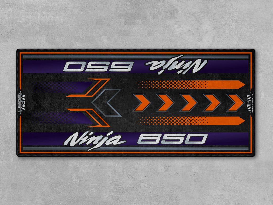 Ninja 650 Candy Steel Furnace Orange garaj paspası – kaymaz tabanlı pit mat
