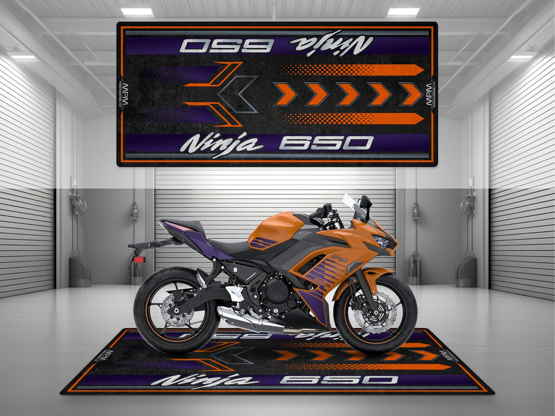 Kawasaki Ninja 650 Halısı – turuncu siyah Candy Steel Furnace için üretilmiş motosiklet halısı
