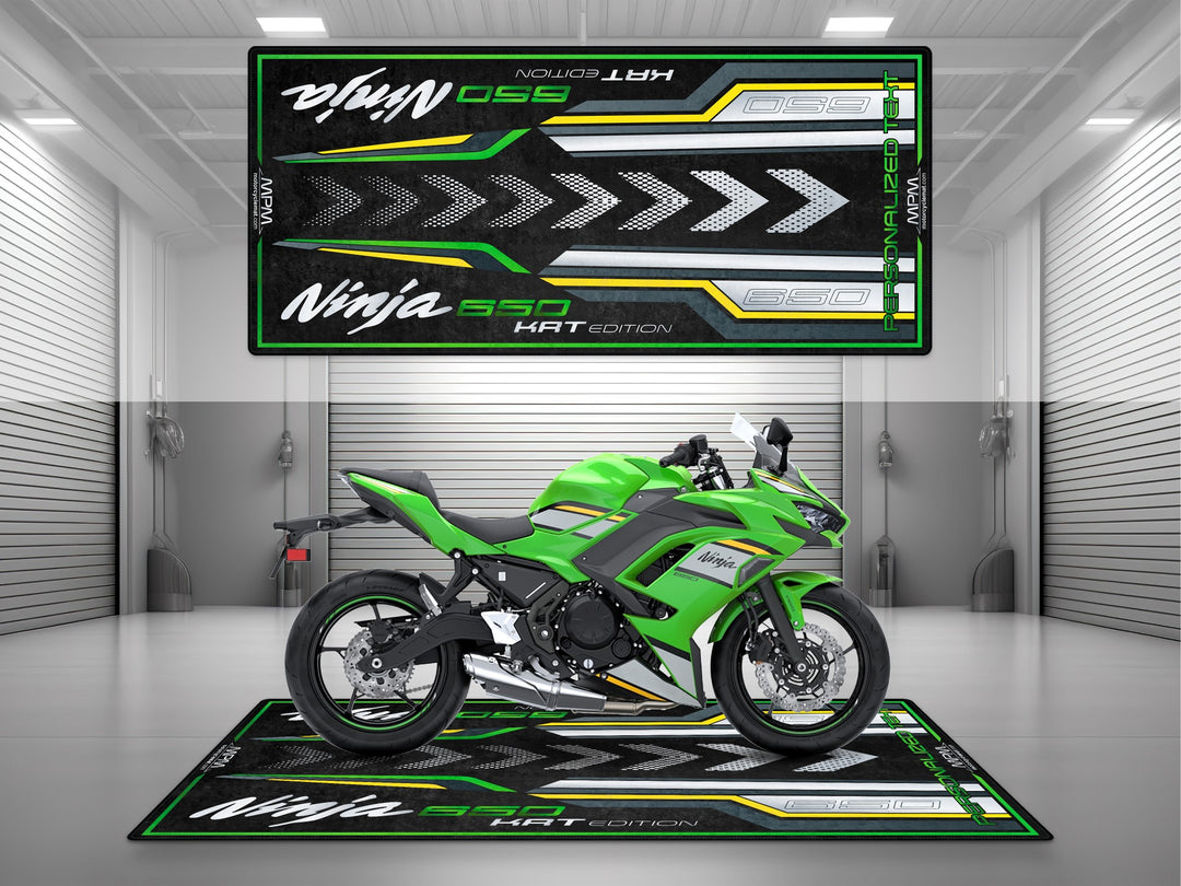 KRT Edition Kawasaki Ninja 650 için dayanıklı kaymaz tabanlı motosiklet garaj paspası
