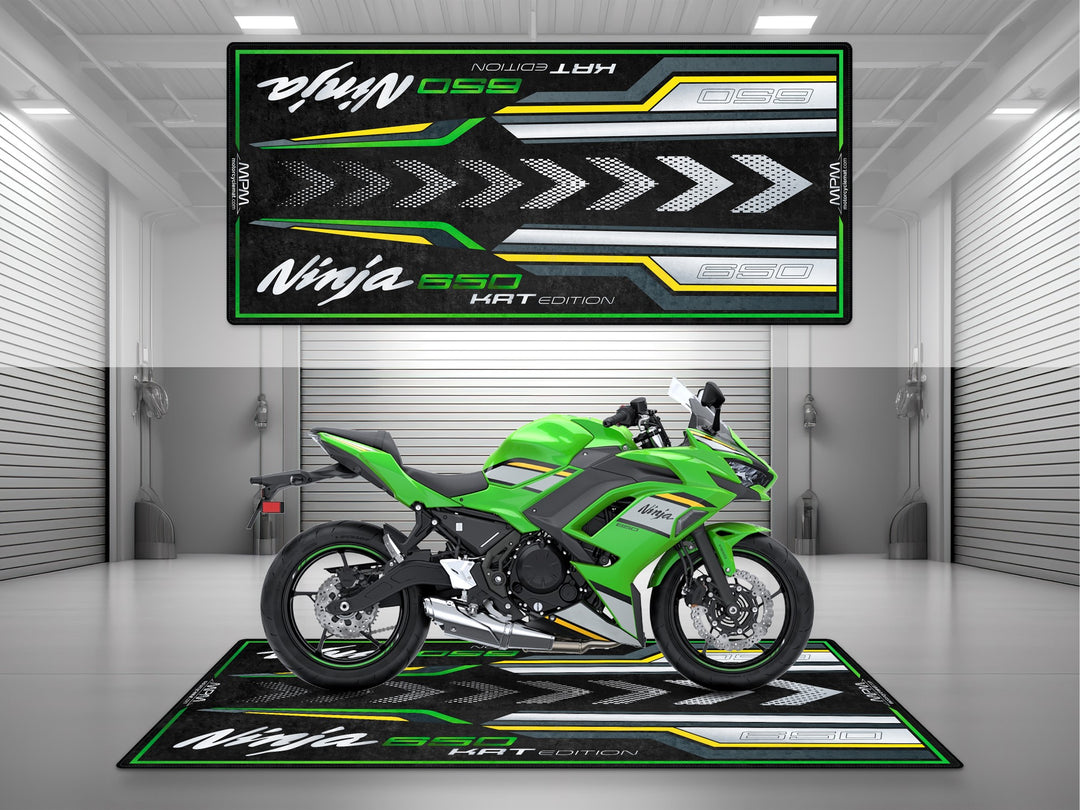 Kawasaki Ninja 650 KRT Edition Halısı – Lime Green/Ebony/White motosiklet garaj paspası
