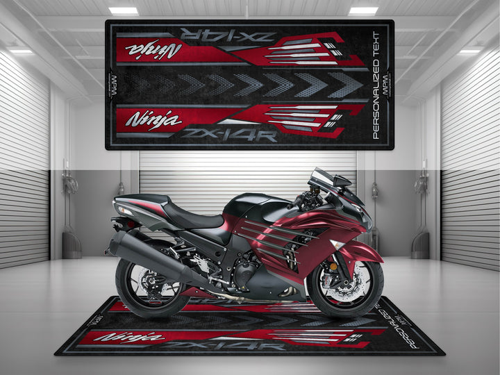 Ninja ZX14R showroom halısı, pist hazırlığı ve yarış pisti için dayanıklı motosiklet matı
