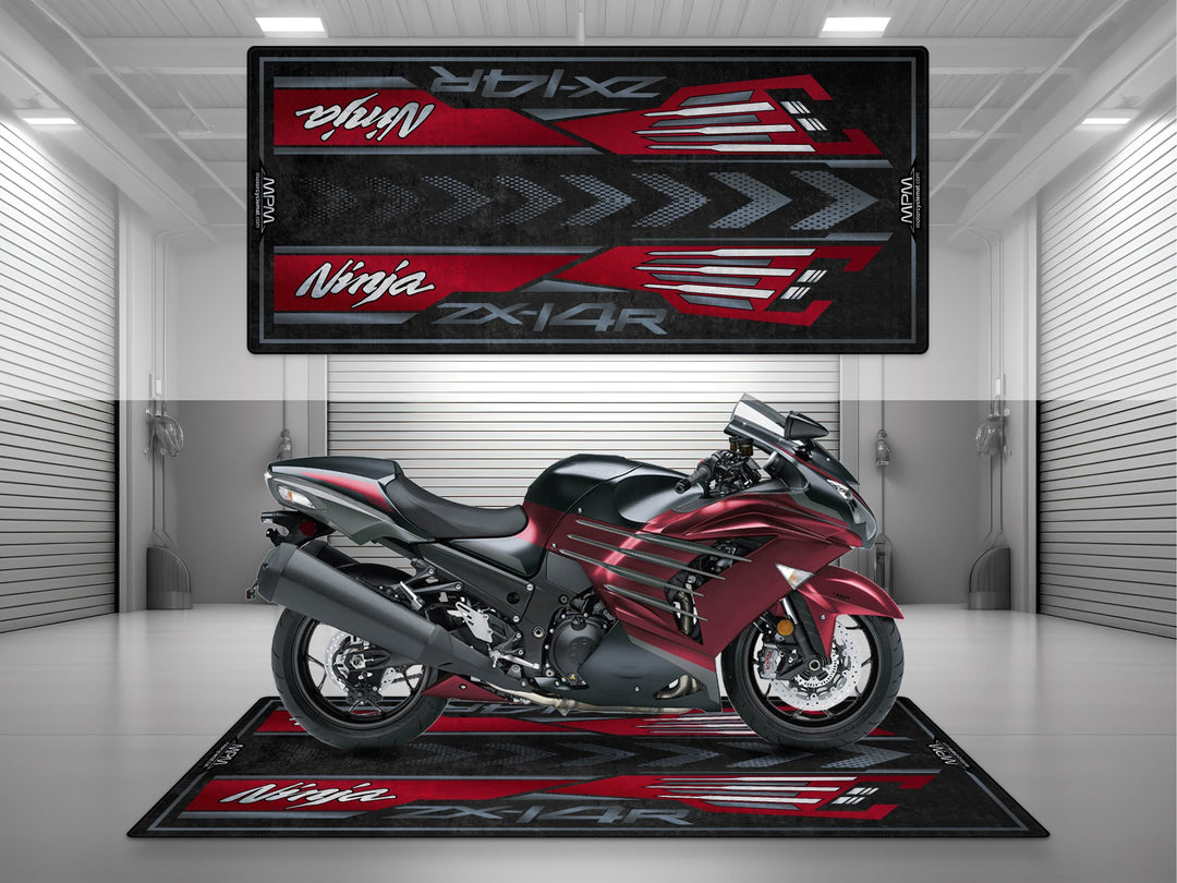 Kawasaki Ninja ZX-14R Halısı Metallic Sovereign Red – kırmızı için üretilmiş motosiklet paspası
