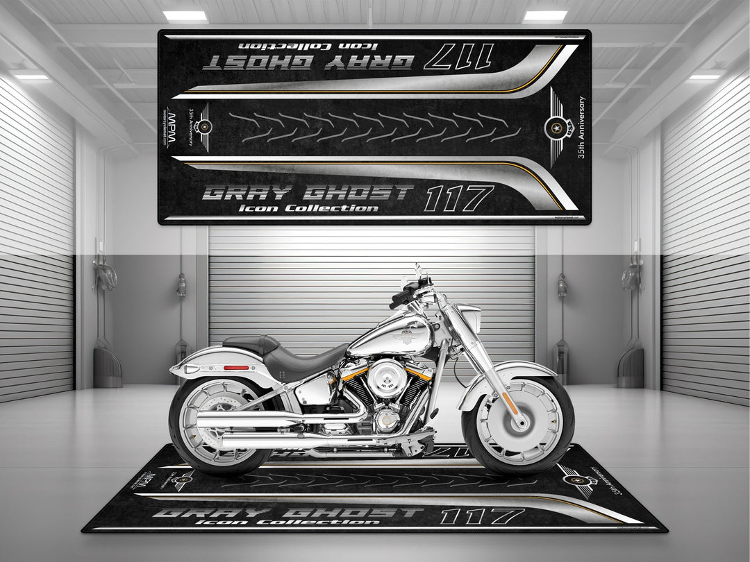 Harley Davidson Fat Boy Gray Ghost 117 motosiklet halısı
