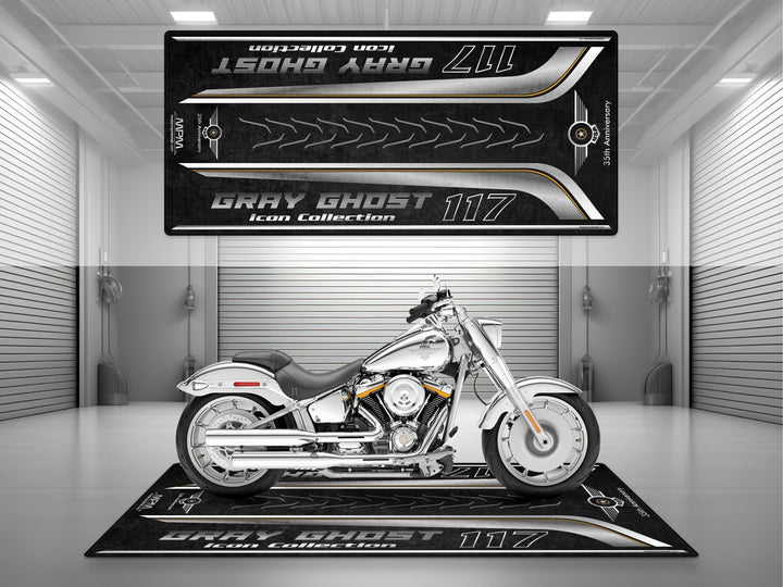 Harley Davidson Fat Boy Gray Ghost 117 motosiklet halısı
